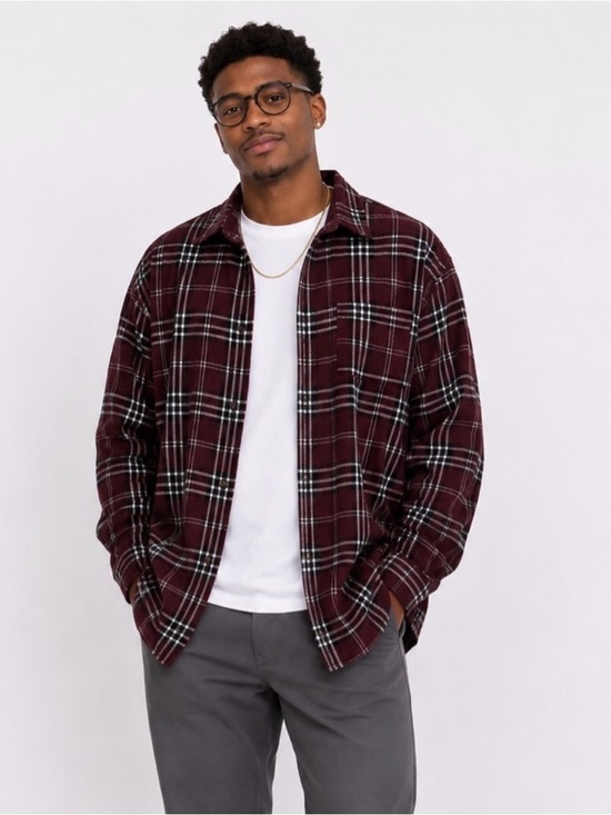 Windridge Other - Men's Burgundy Plaid Casual Button Down Shirt